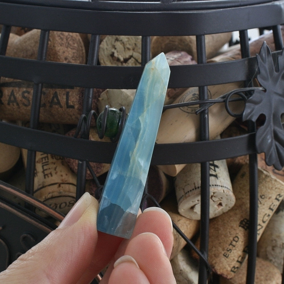 Blue Calcite / Blue Onyx Obelisk from Argentina, also called Lemurian Aquatine Calcite, OB7