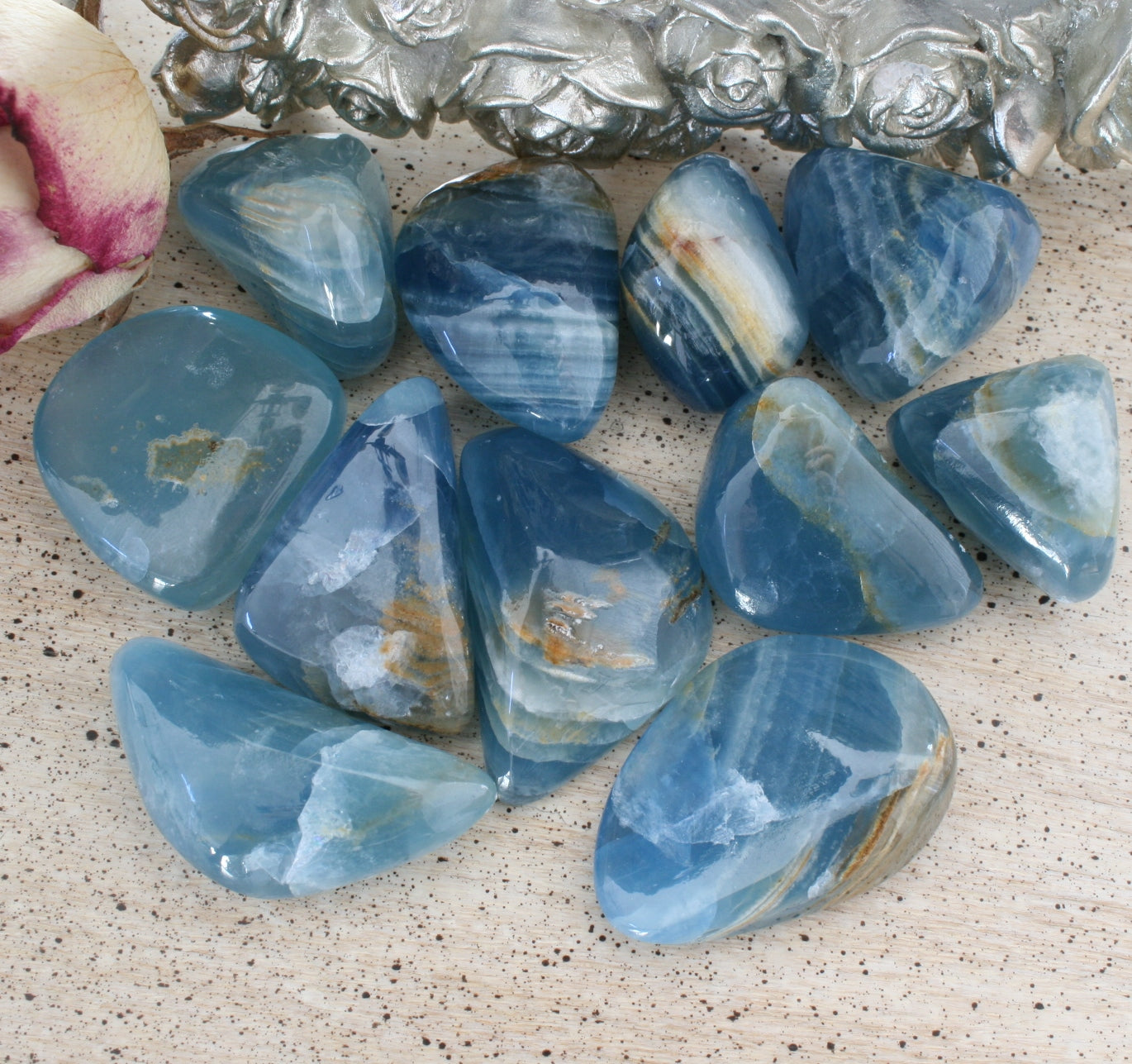 Blue Calcite Blue Onyx Tumbled Stone from Argentina, also called Lemurian  Aquatine Calcite, TUM9