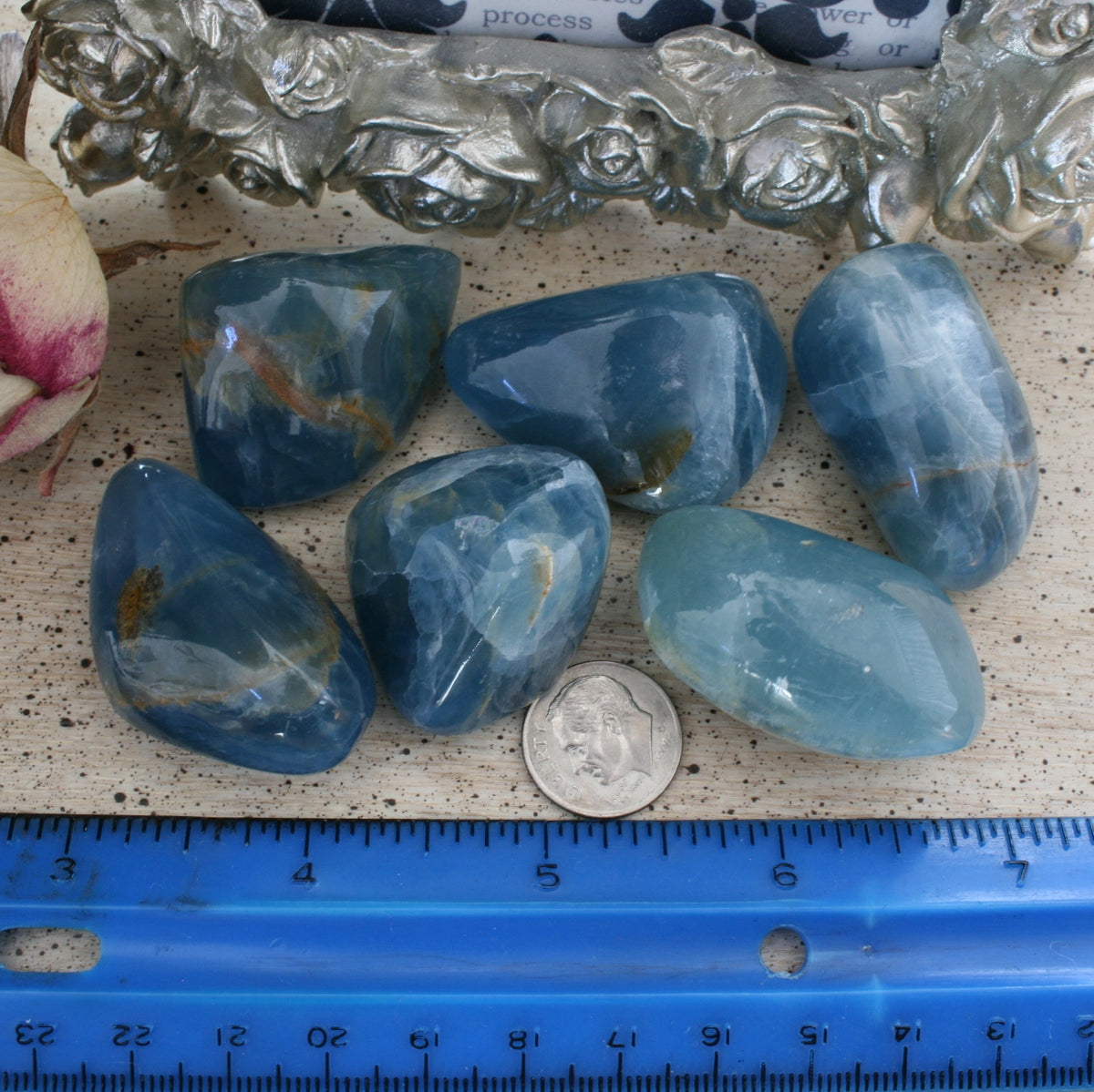 Blue Calcite / Blue Onyx Tumbled Stone from Argentina, also called Lemurian Aquatine Calcite, TUM12