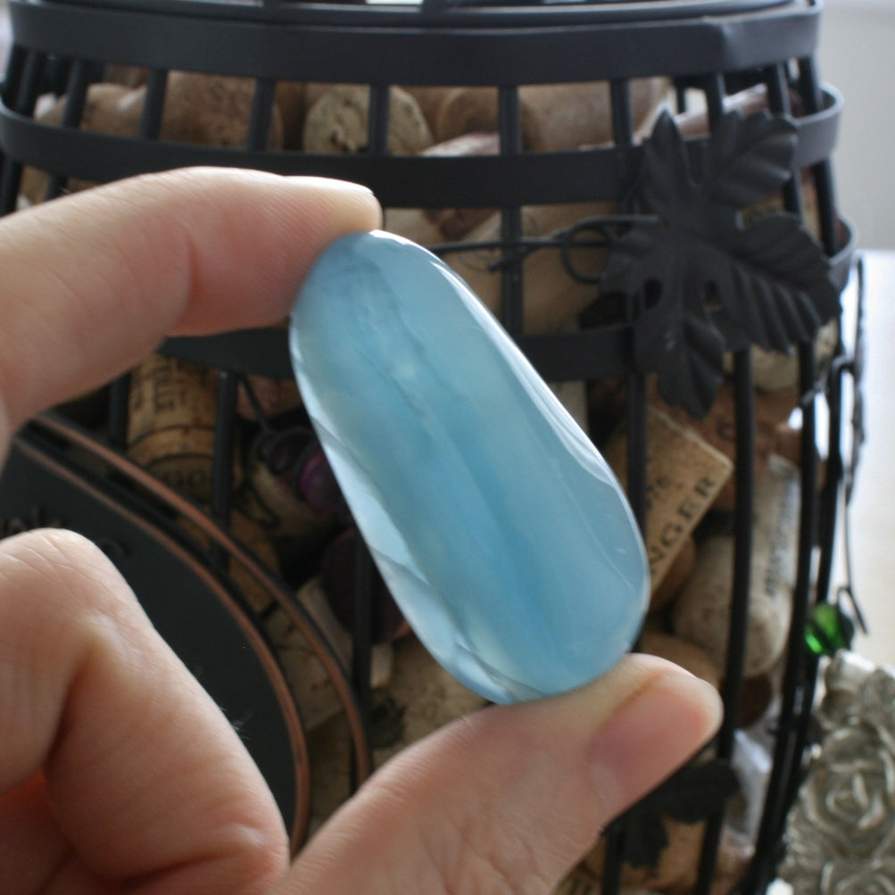 Blue Calcite / Blue Onyx Tumbled Stone from Argentina, also called Lemurian Aquatine Calcite, TUM14