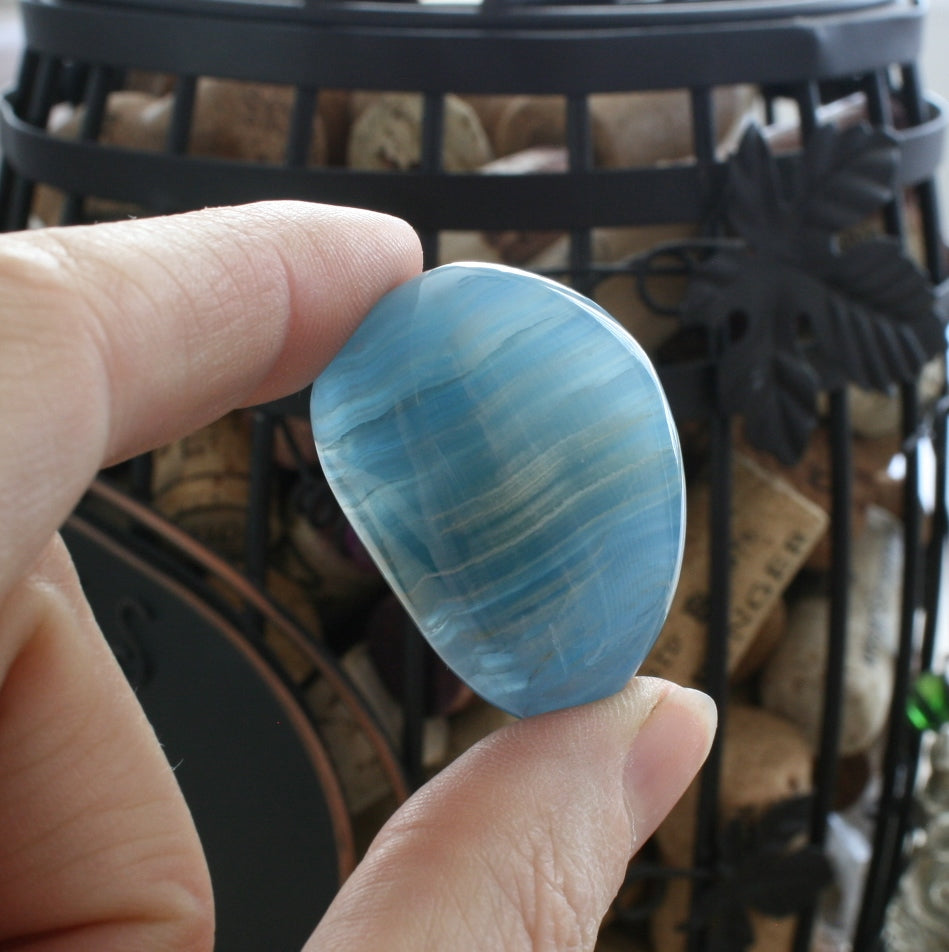 Blue Calcite / Blue Onyx Tumbled Stone from Argentina, also called Lemurian Aquatine Calcite, TUM14