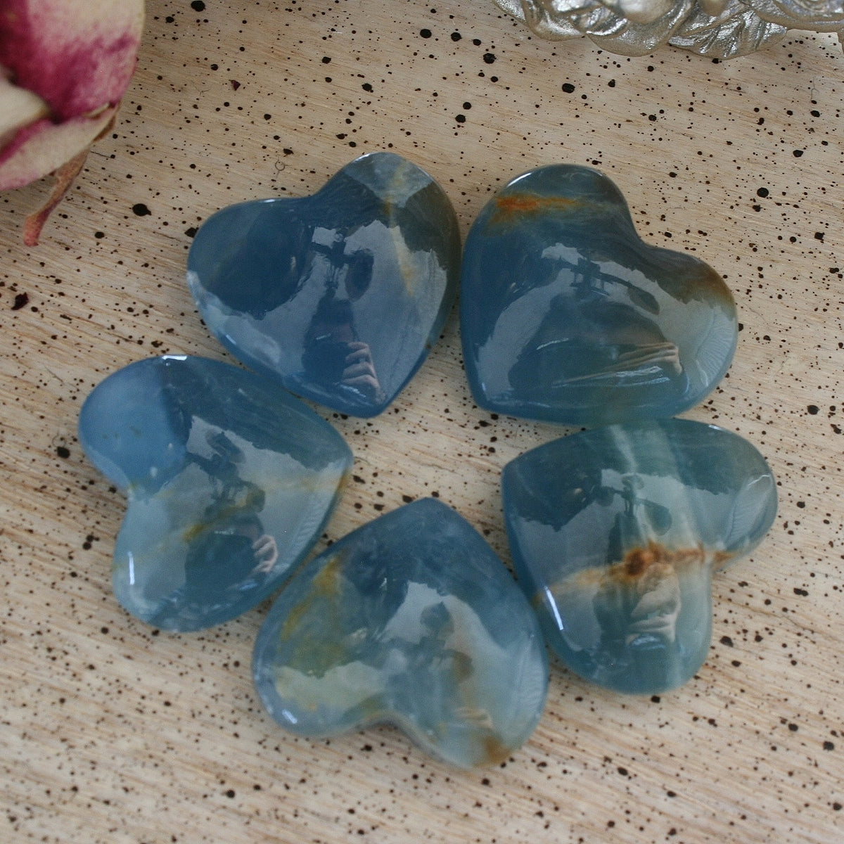 Blue Calcite Crystal Heart, HT1