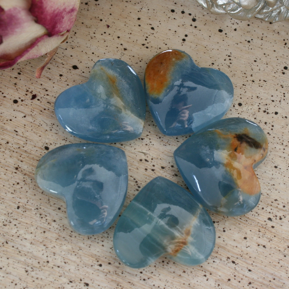 Blue Calcite Crystal Heart, HT1