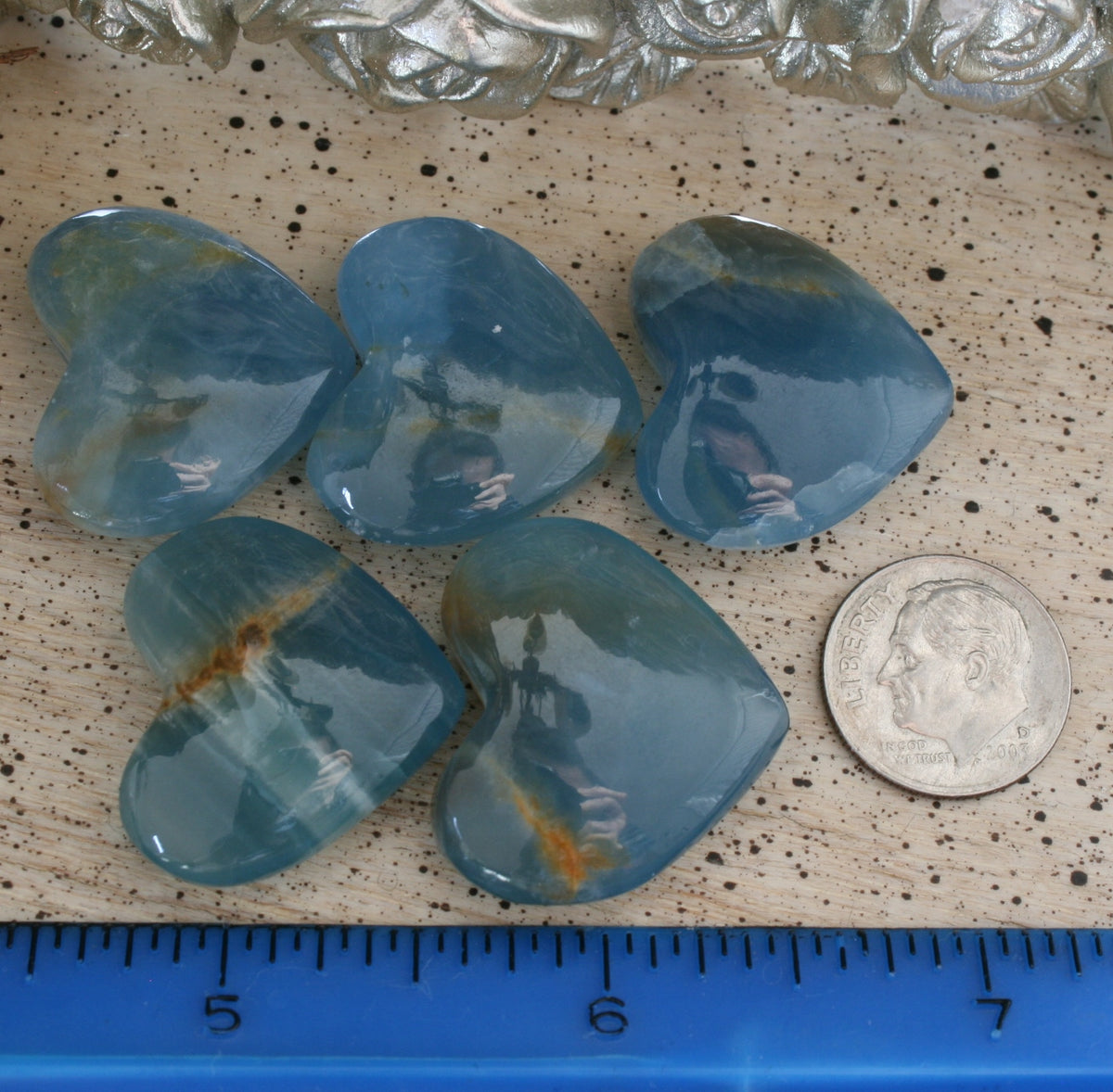 Blue Calcite Crystal Heart, HT1