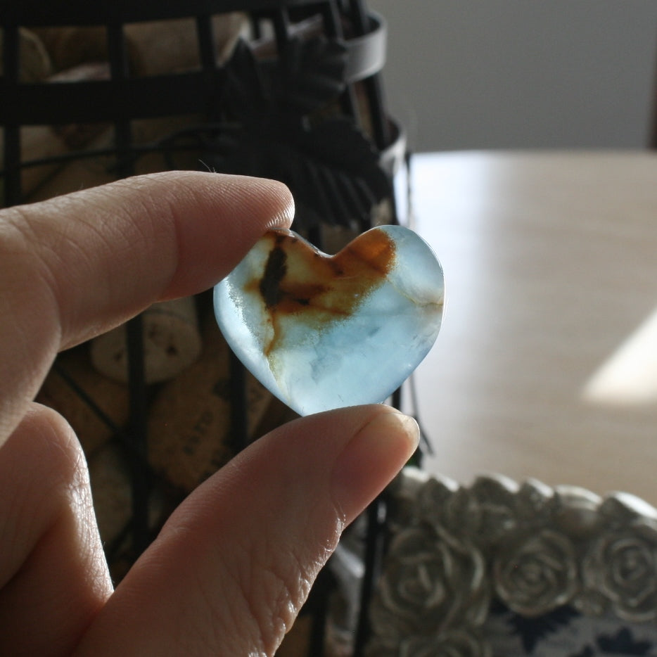 Blue Calcite Crystal Heart, HT1