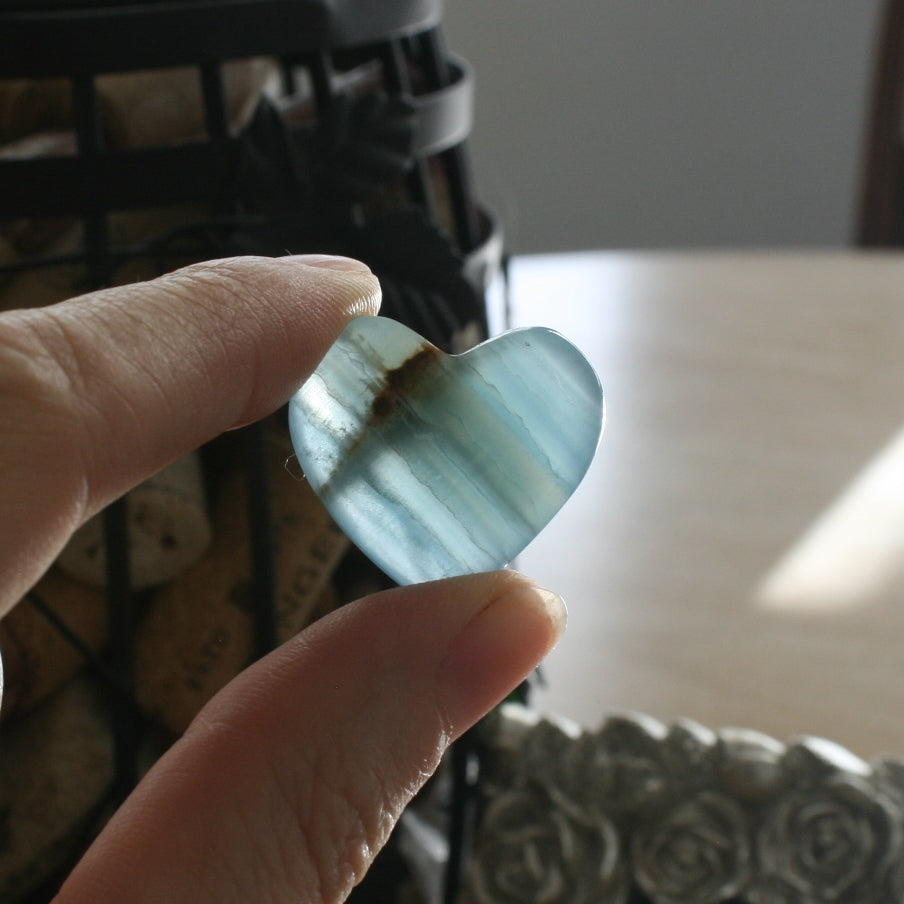 Blue Calcite Crystal Heart, HT1