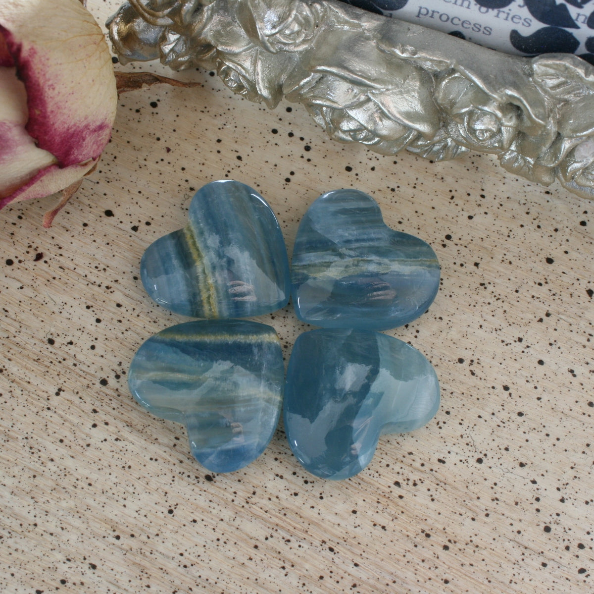 Blue Calcite Crystal Heart, HT2