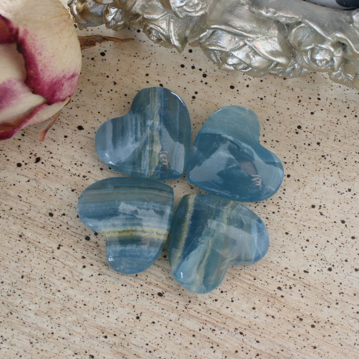 Blue Calcite Crystal Heart, HT2