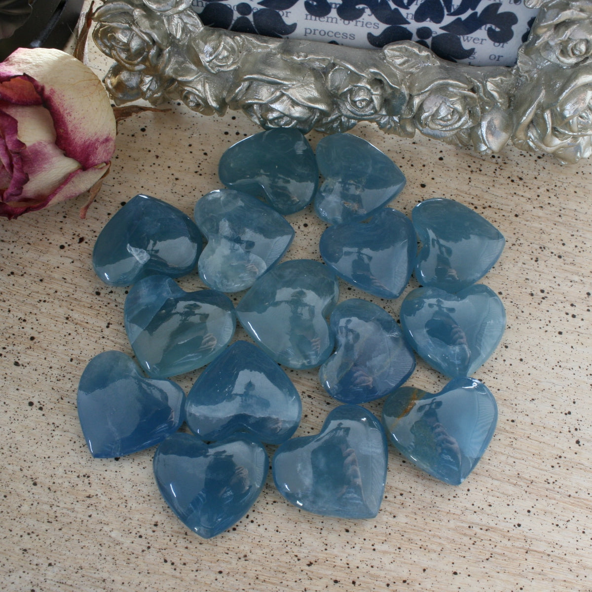 Blue Calcite Crystal Heart, HT3