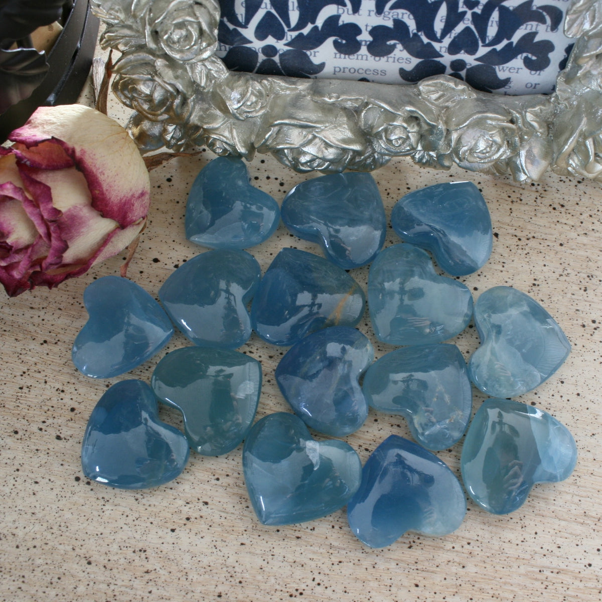 Blue Calcite Crystal Heart, HT3