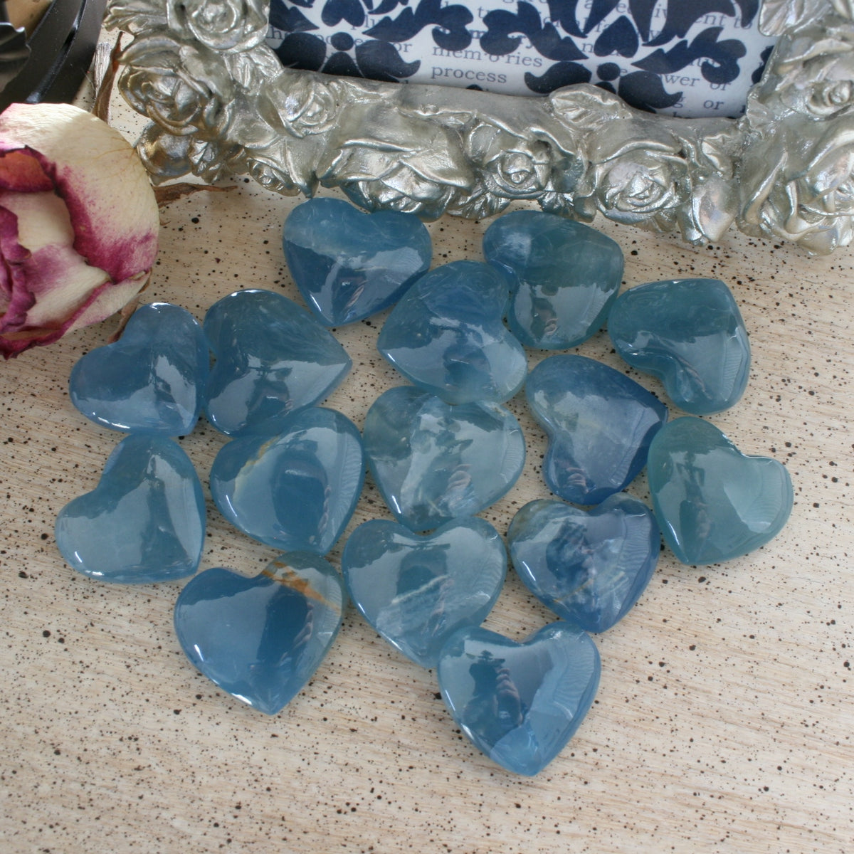 Blue Calcite Crystal Heart, HT3