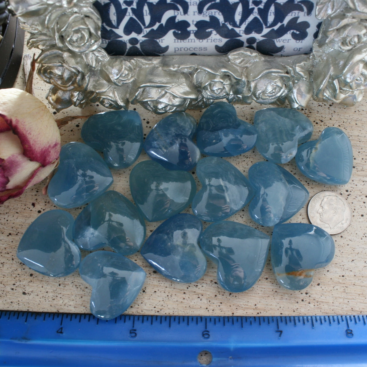 Blue Calcite Crystal Heart, HT3