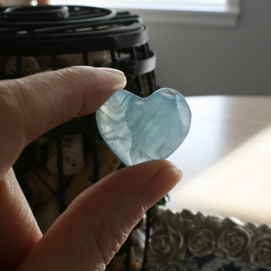 Blue Calcite Crystal Heart, HT3