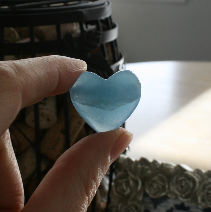 Blue Calcite Crystal Heart, HT3