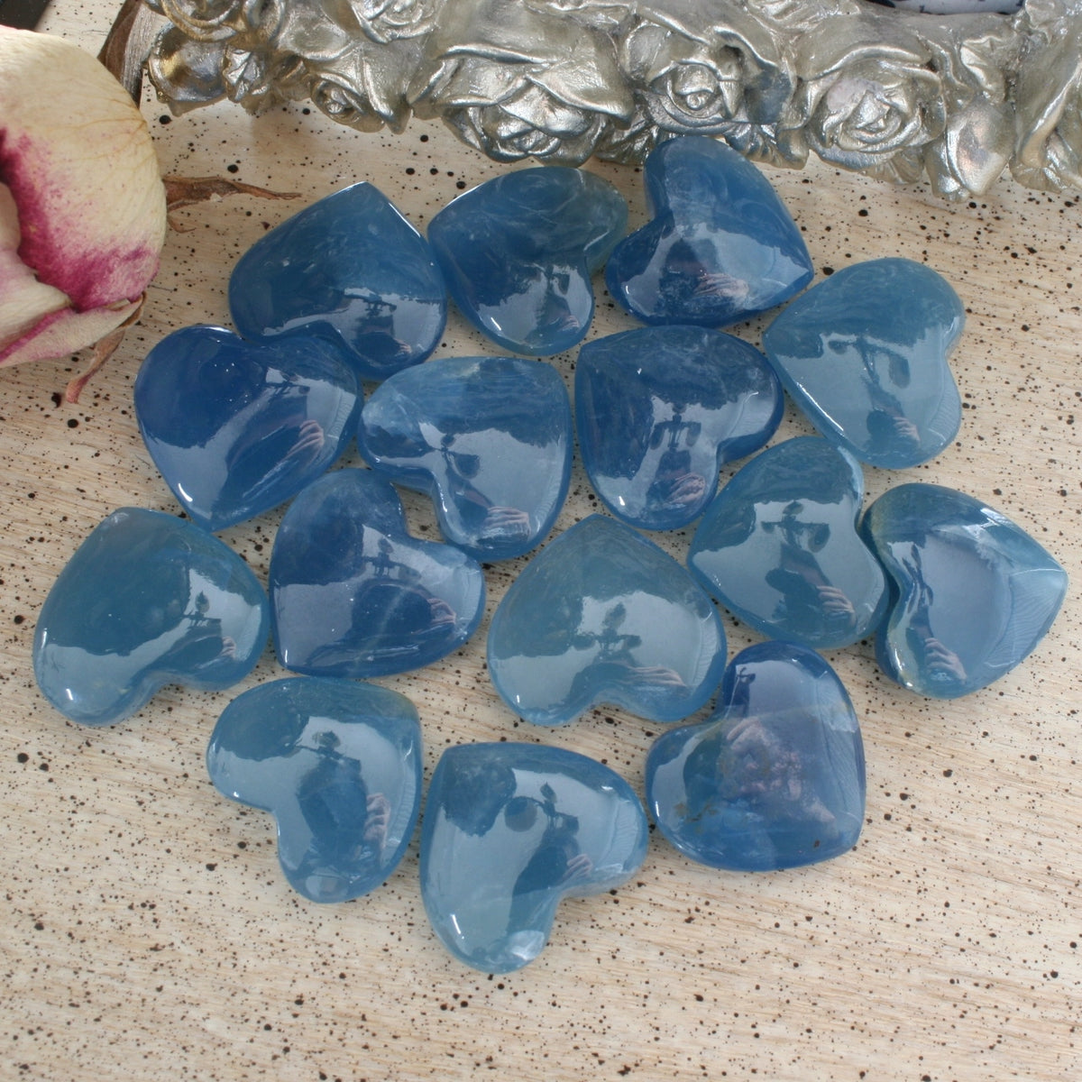 Blue Calcite Crystal Heart, HT4