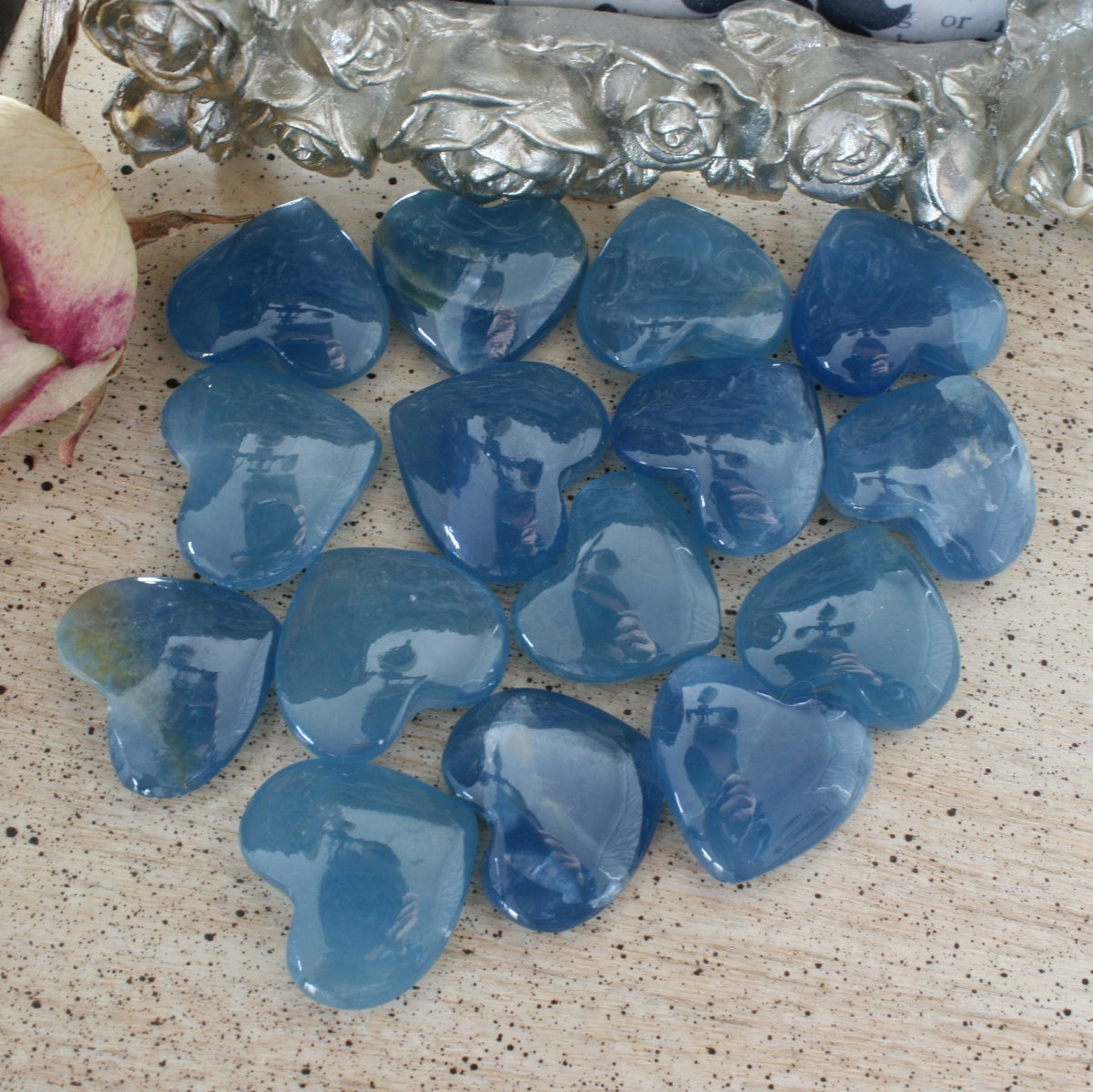 Blue Calcite Crystal Heart, HT4