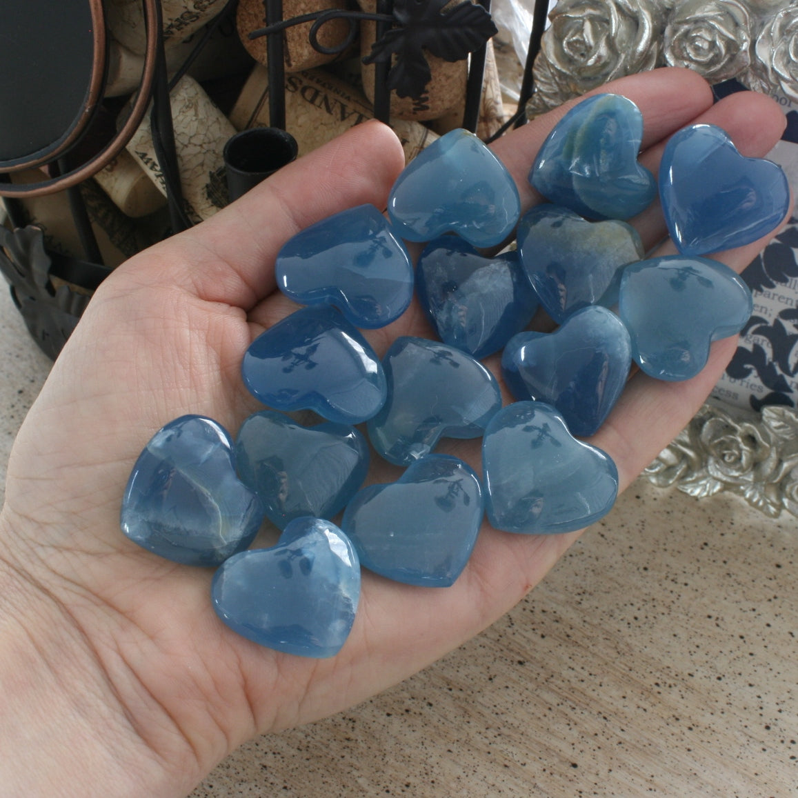 Blue Calcite Crystal Heart, HT4