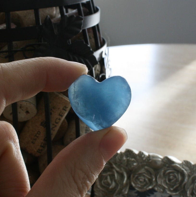 Blue Calcite Crystal Heart, HT4