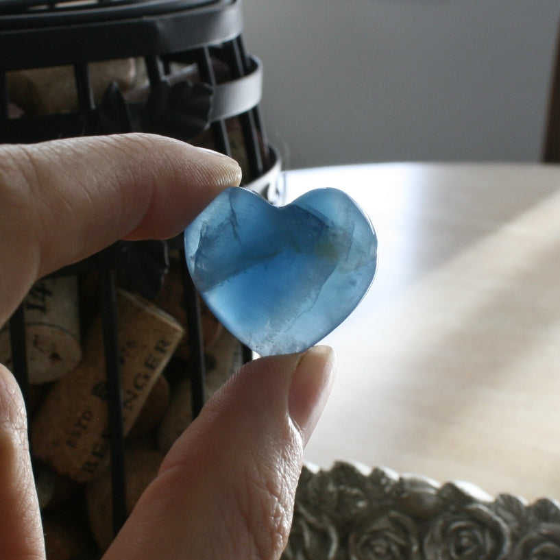 Blue Calcite Crystal Heart, HT4