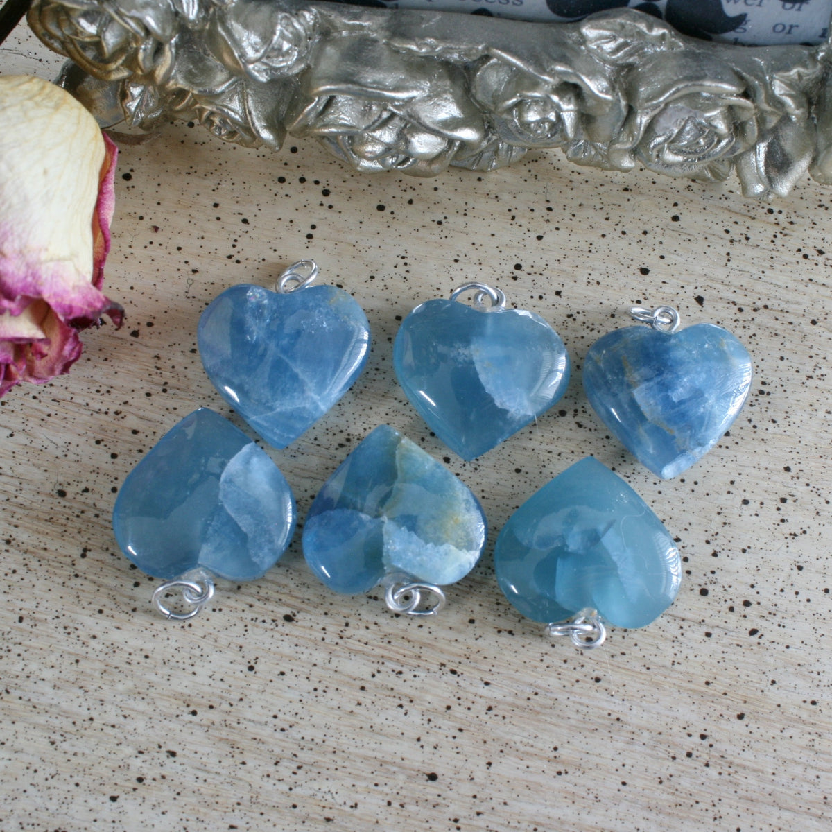 Blue Calcite Crystal Heart Pendant