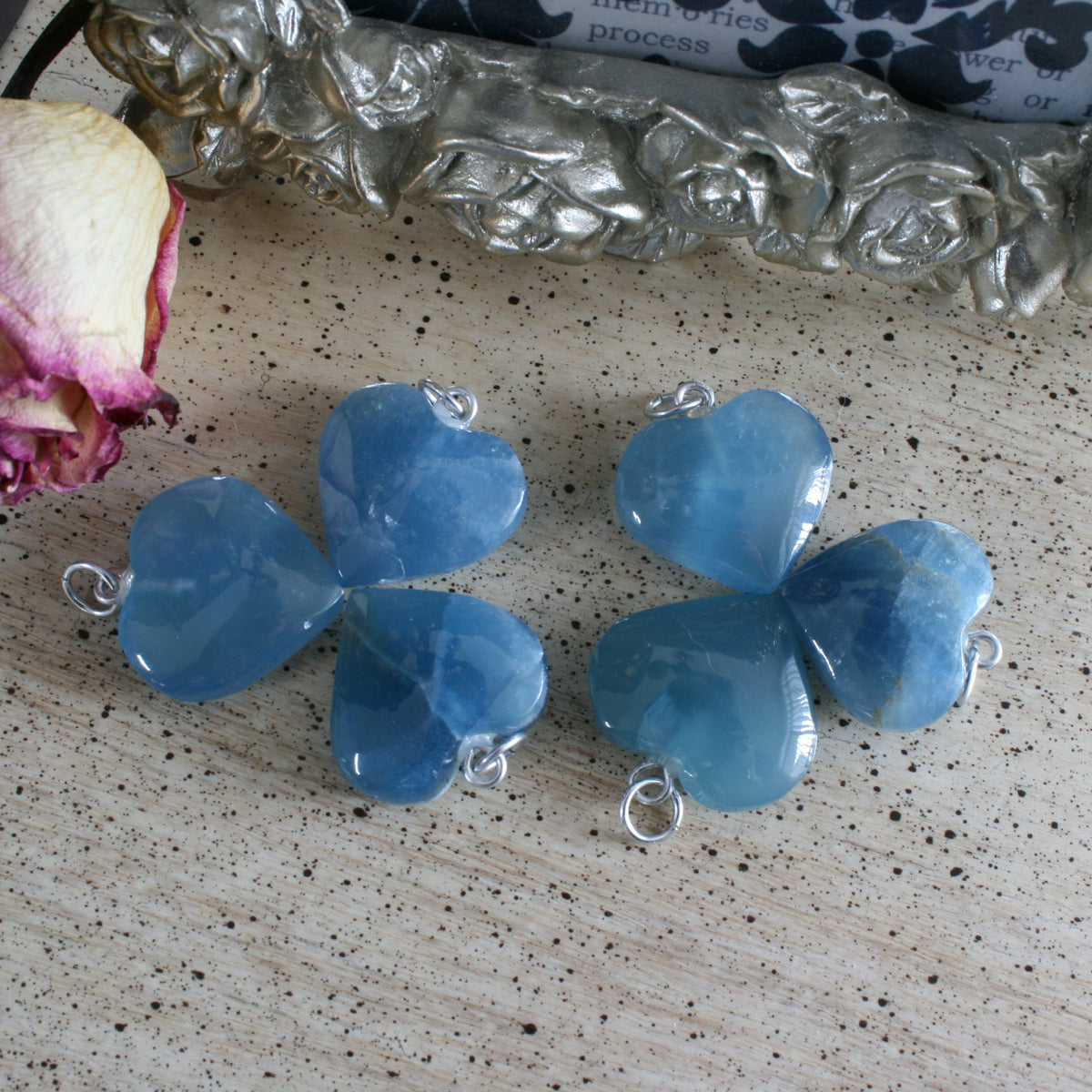 Blue Calcite Crystal Heart Pendant