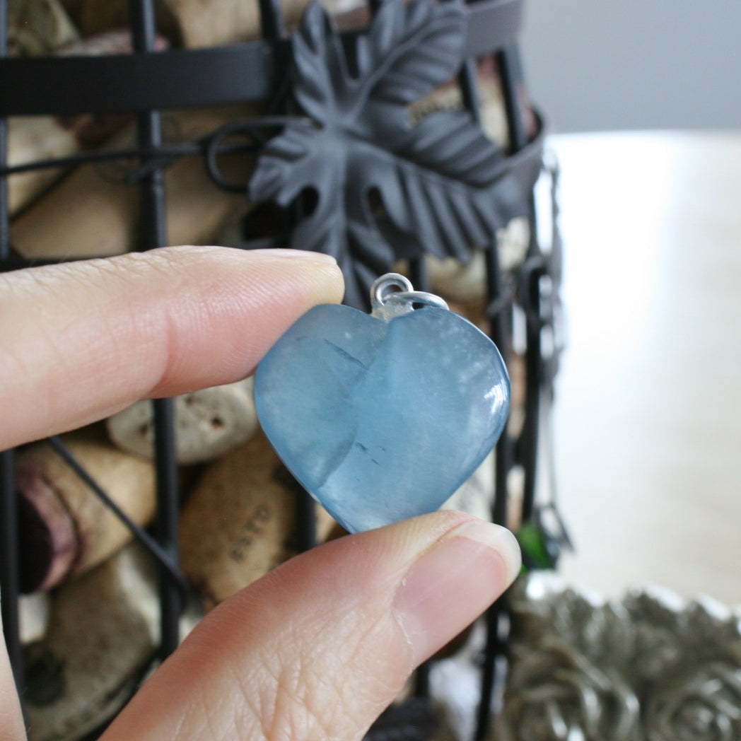 Blue Calcite Crystal Heart Pendant