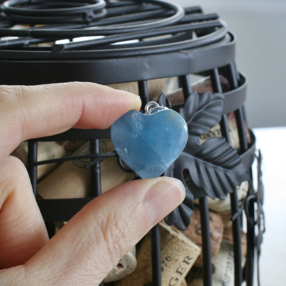 Blue Calcite Crystal Heart Pendant