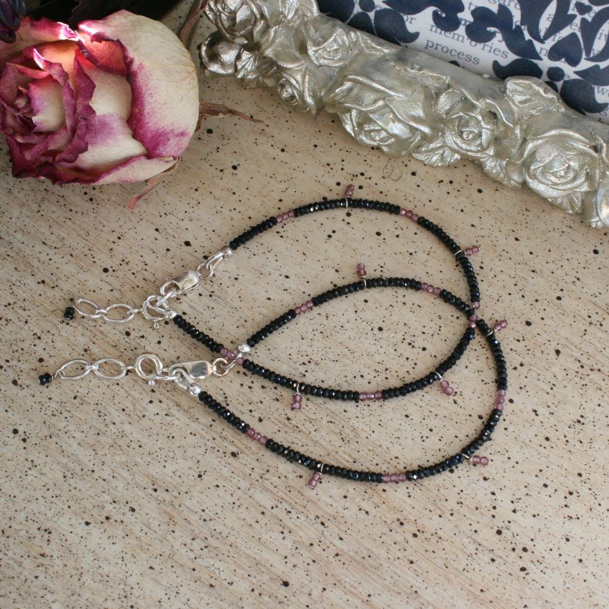 Spinel and Garnet Faceted Bracelet with Sterling Silver Extender