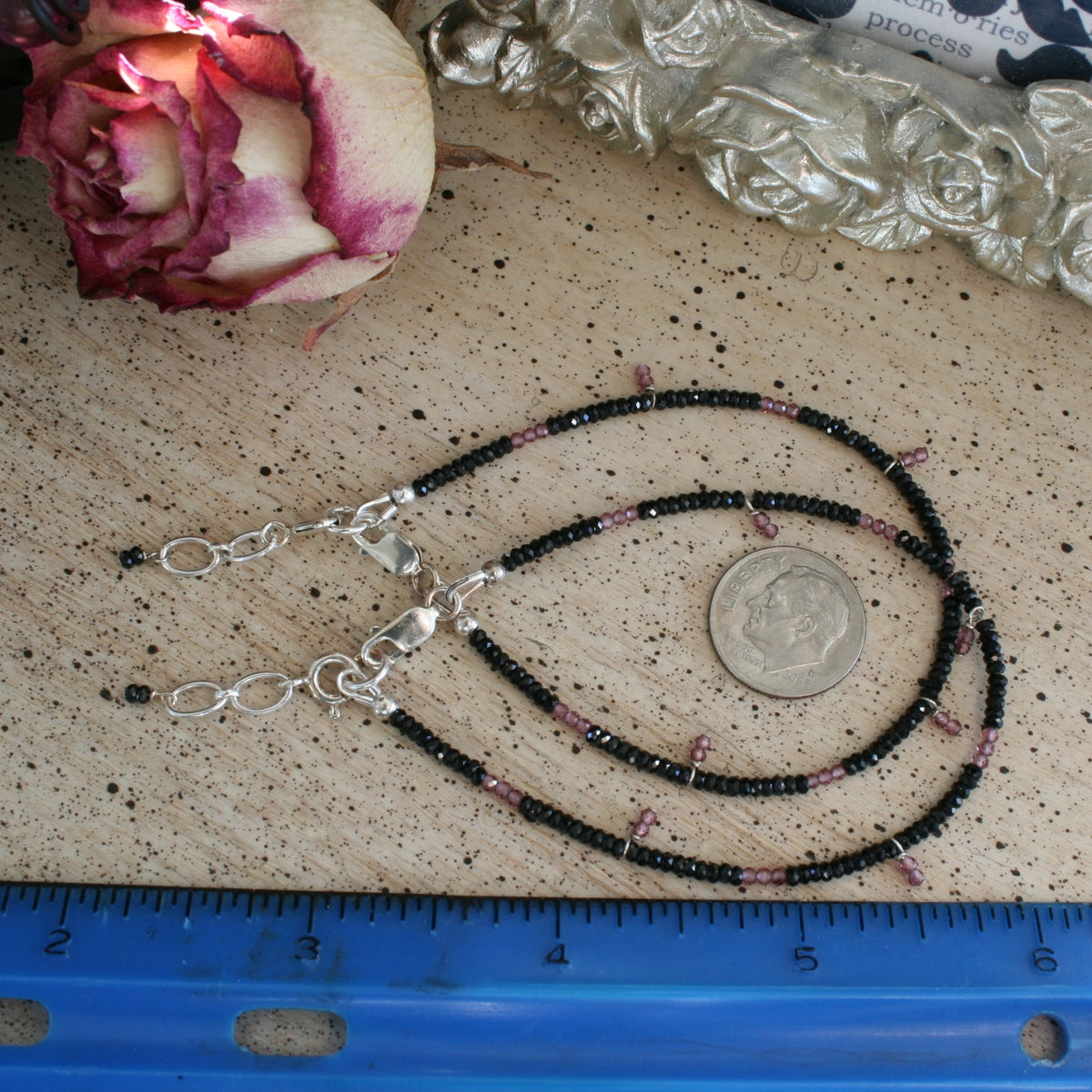 Spinel and Garnet Faceted Bracelet with Sterling Silver Extender