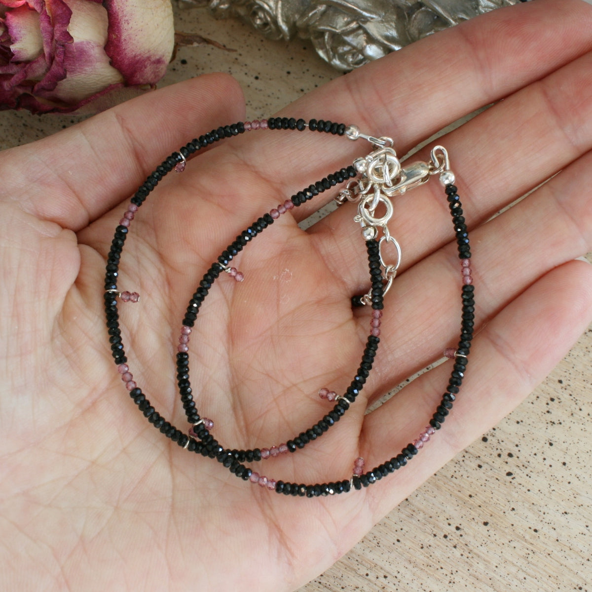 Spinel and Garnet Faceted Bracelet with Sterling Silver Extender