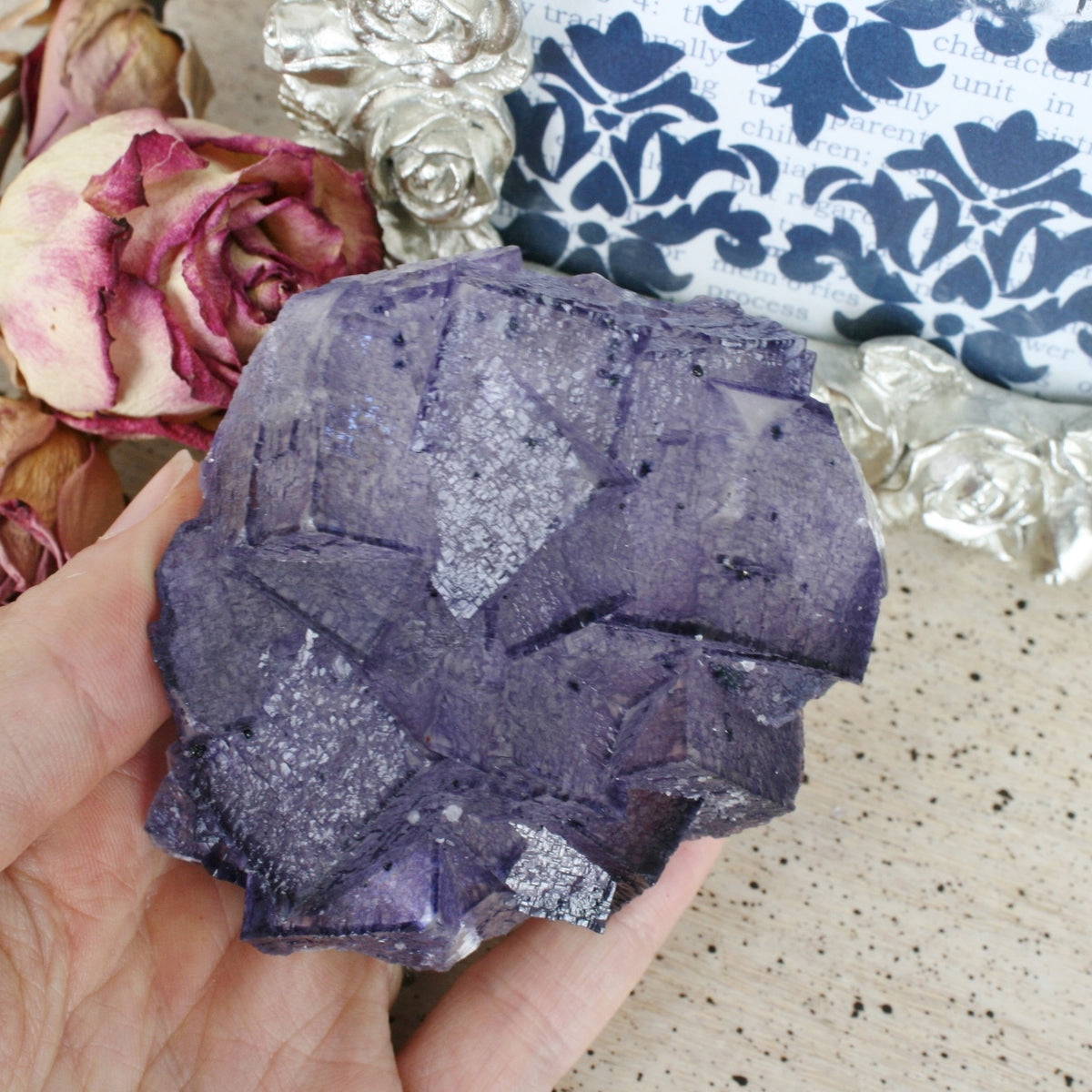 Purple Fluorite Cube Crystal Cluster on Limonite, 274.2 gm