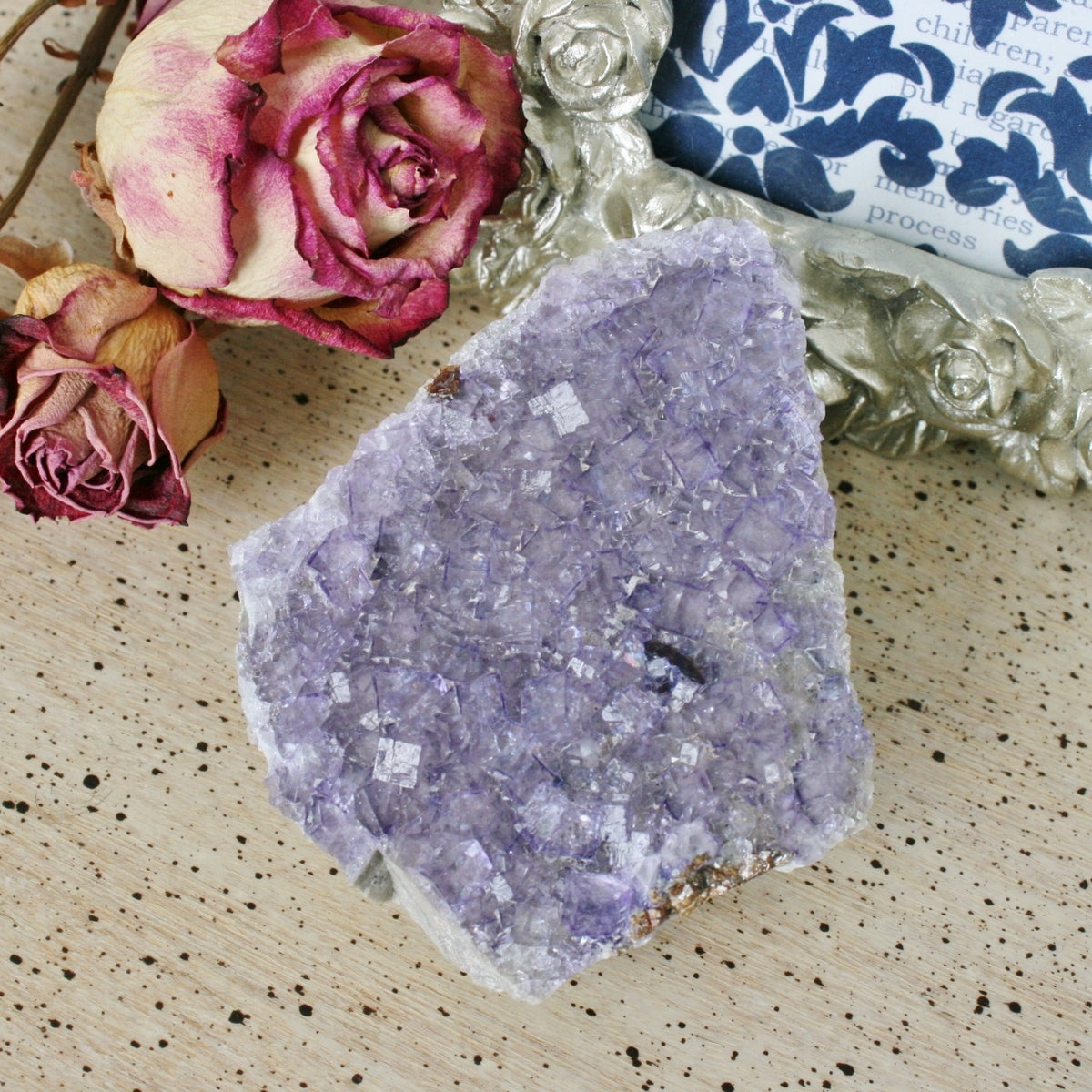 Purple Fluorite Crystal with Sphalerite on Limonite, 204.7 gm