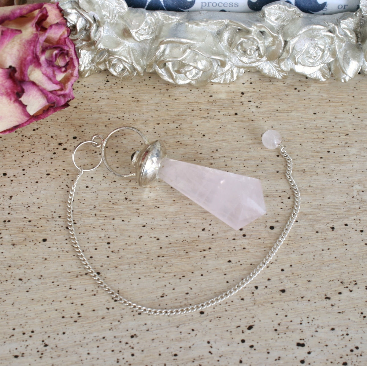 Rose Quartz Pendulum with Garnet Cabochons