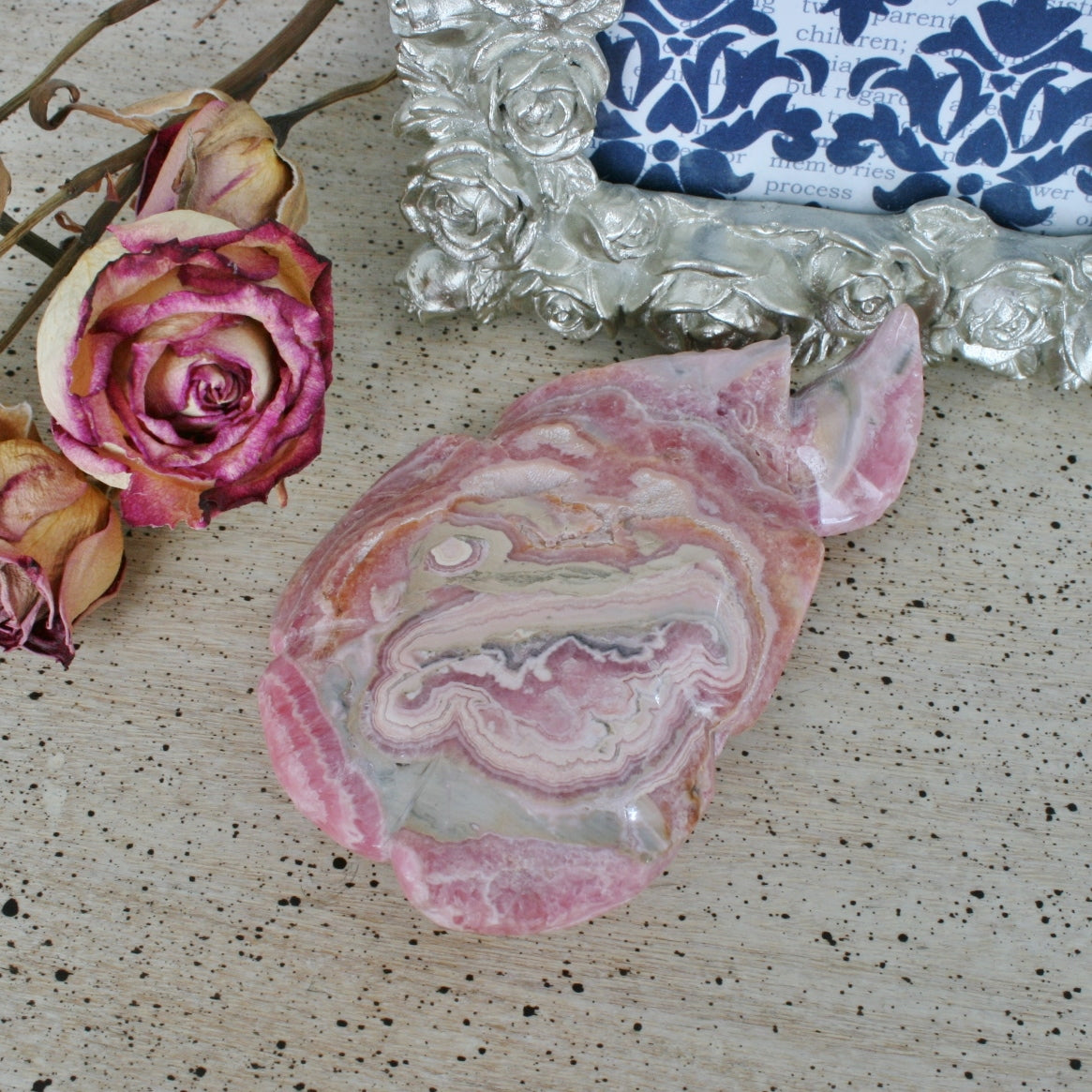 Rhodochrosite Rose Carving from Argentina, 207.9 grams