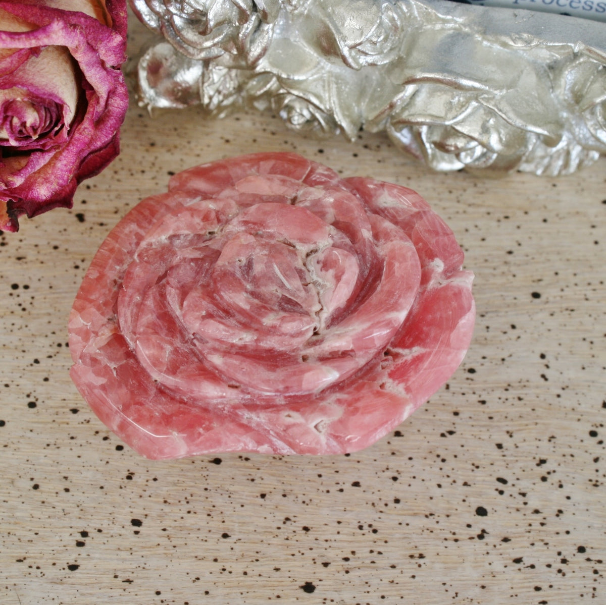 Rhodochrosite Rose Carving from Argentina, 82.3 grams