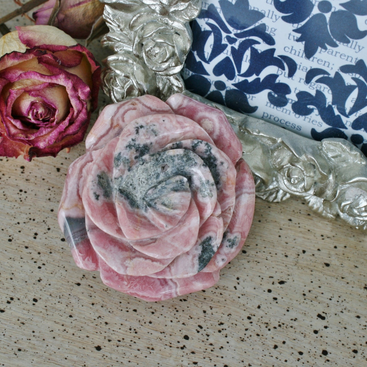 Rhodochrosite Rose Carving from Argentina, 143.3 grams