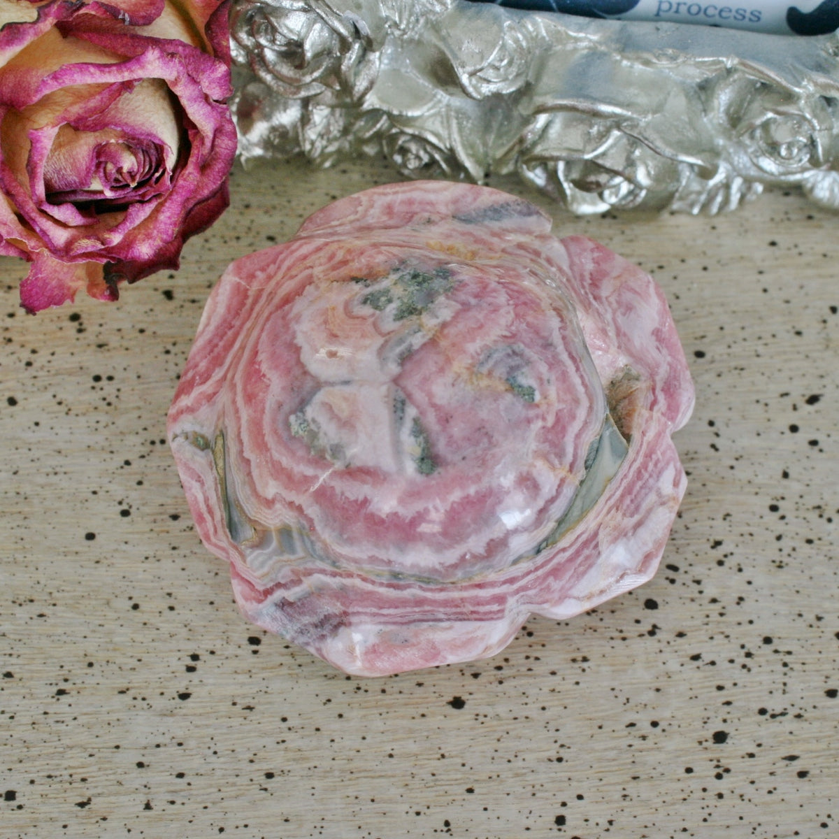 Rhodochrosite Rose Carving from Argentina, 143.3 grams