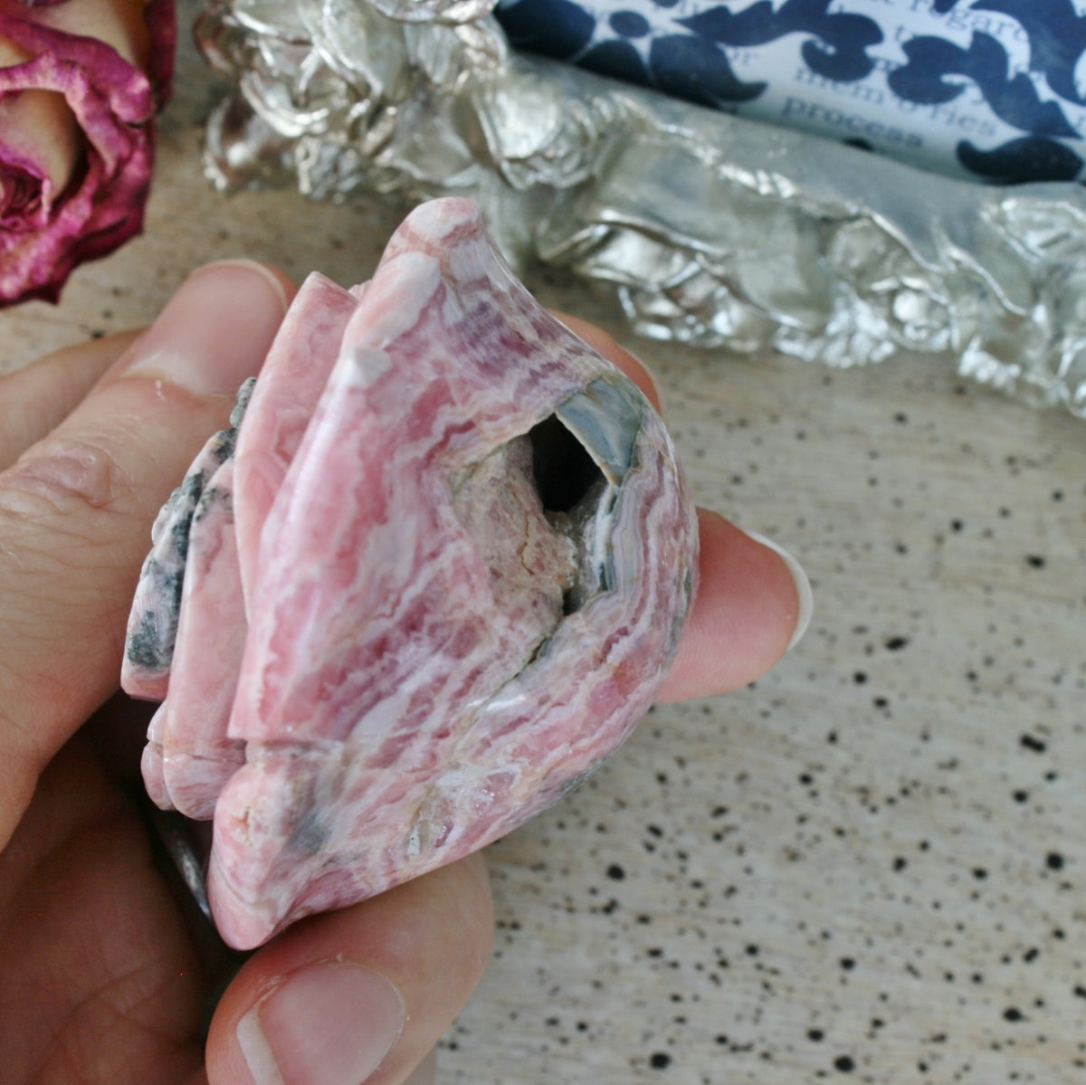 Rhodochrosite Rose Carving from Argentina, 143.3 grams