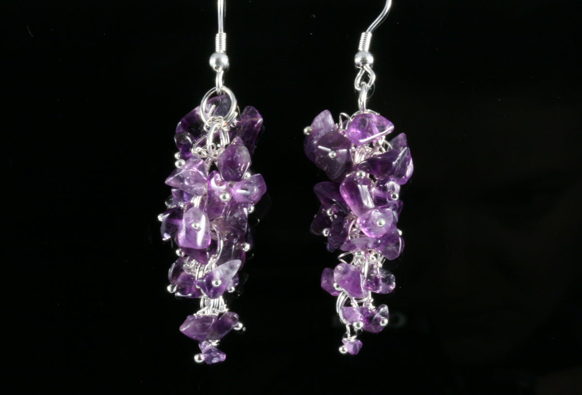 Natural Purple Amethyst Polished Grape Chip Earrings in Sterling Silver