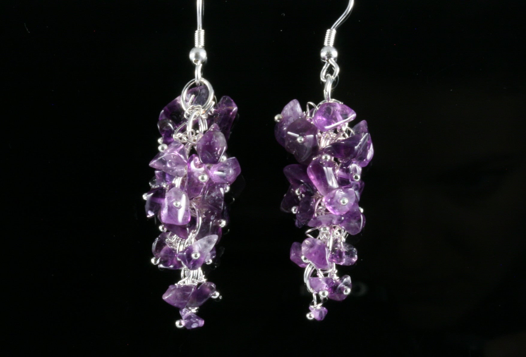 Natural Purple Amethyst Polished Grape Chip Earrings in Sterling Silver