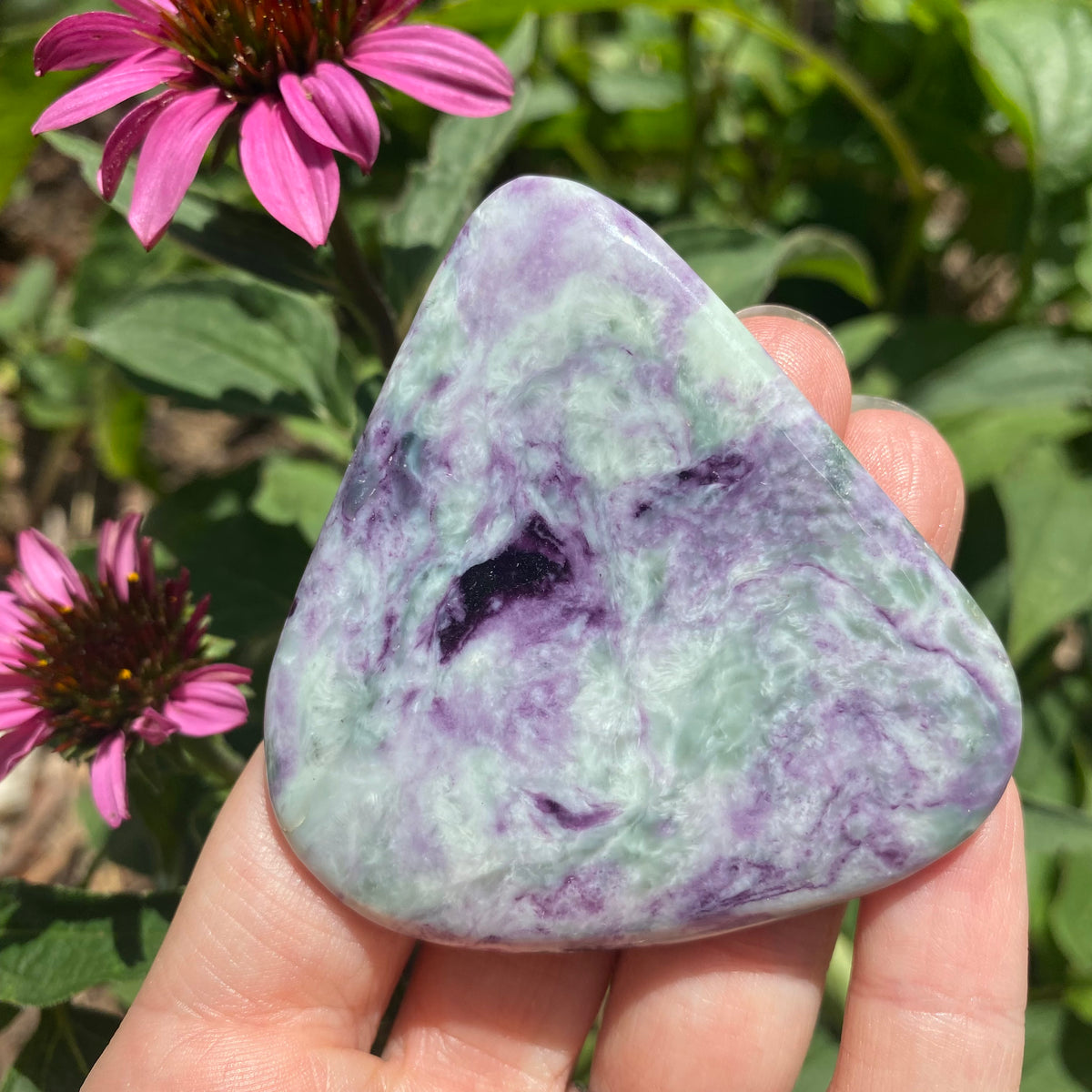 Kammererite, Diopside and Tremolite Polished Freeform from India, 48.7 grams